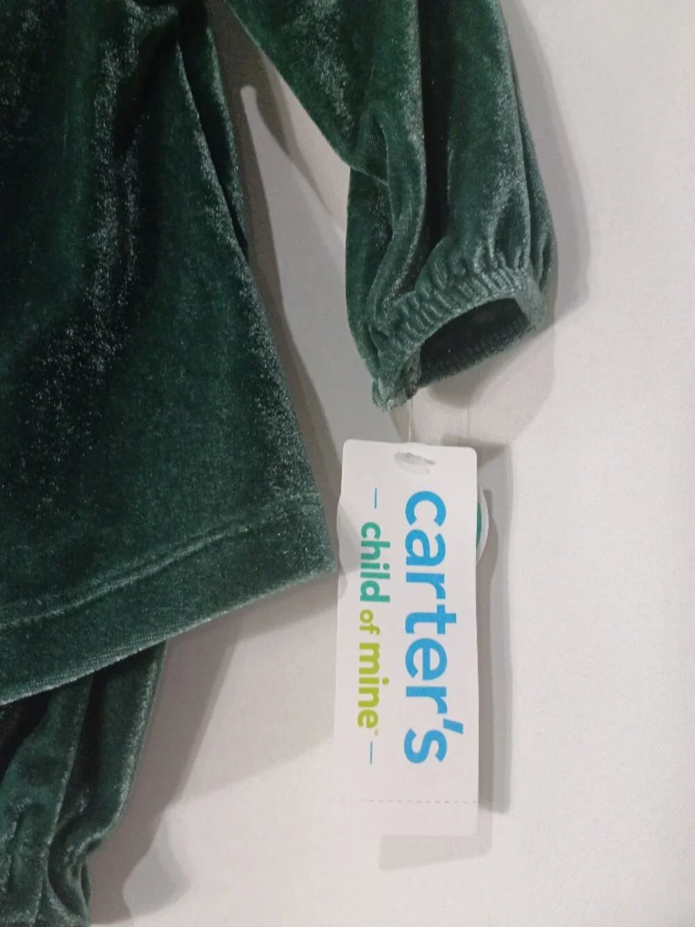 Carters  Green velvet dress with matching shorts and white tights size 6-9 month
